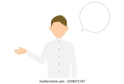 Boy wearing white school uniform, Talk to me (with speech bubble)