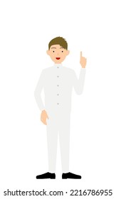 Boy wearing white school uniform, Strike a pose of guts