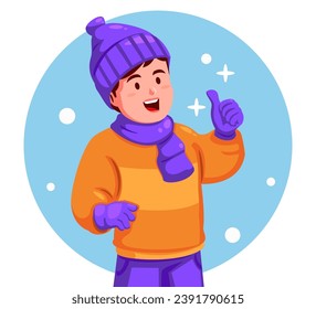 Boy Wearing Winter Clothes Giving a Thumbs Up