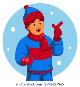 Boy Wearing Winter Clothes Holding a check mark