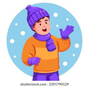 niño con sombrero de invierno y guantes