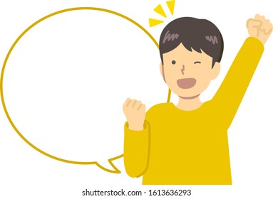 A boy wearing yellow clothes with guts pose