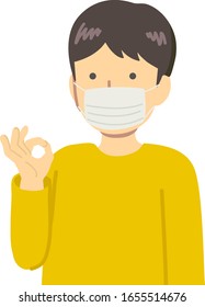 A boy wearing a yellow dress and a mask