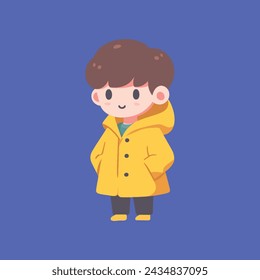 a boy wearing a yellow raincoat and umbrella