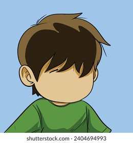 El niño lleva una camiseta verde hoja.