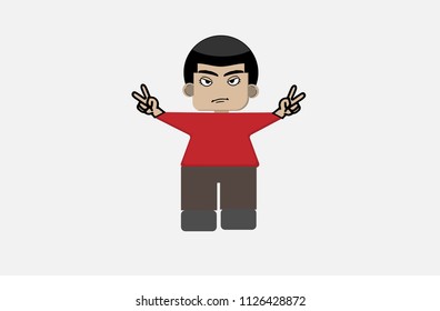 The boy wears a red shirt