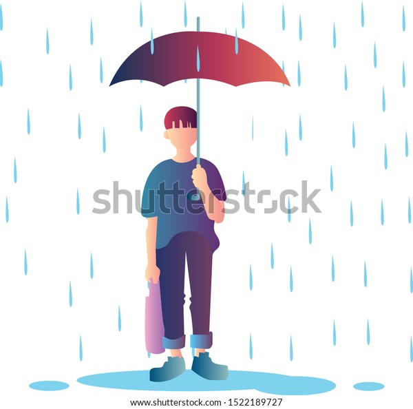 Boy Wears Umbrella When Rainsvector Illustrations Stock Vector (Royalty ...