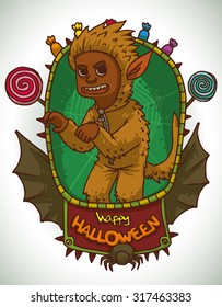 Boy in Werewolf costume for Halloween, vector