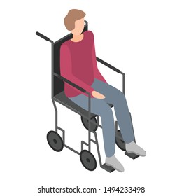 Boy in wheelchair icon. Isometric of boy in wheelchair vector icon for web design isolated on white background
