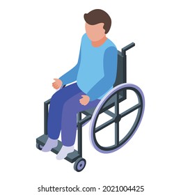 Boy Wheelchair Icon Isometric Vector. Disabled Child. Handicap Kid