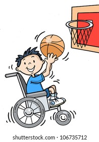 Boy In Wheelchair Playing Basketball