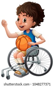 Boy in wheelchair playing basketball illustration