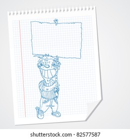 Boy whit board - Vector Doodle