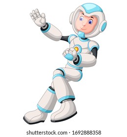 Boy In White Blue Robot Suit Cartoon
