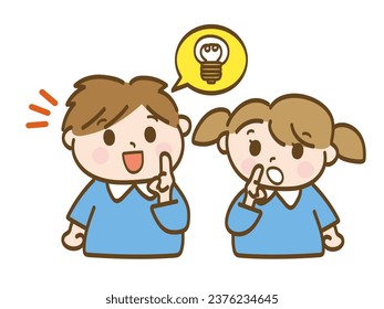 A boy who came up with a nice idea and a girl who was surprised by it_Siblings of nursery school children