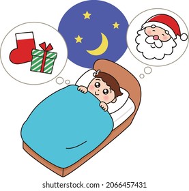 A Boy Who Can't Sleep Looking Forward To A Present From Santa Claus