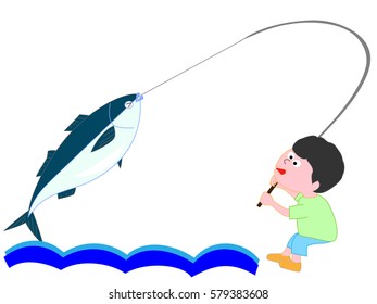 The boy who caught a big fish.