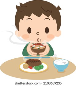 Boy who cools miso soup