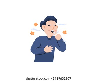 A boy who coughs. cough due to bacteria or viruses. cough with phlegm and no phlegm. health problems and diseases. the character of people. Cartoon or flat style illustration design. graphic elements