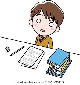 A boy who is at desk but not willing to study.