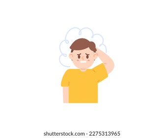 A boy who is difficult to think and difficult to focus on learning. a boy who is in trouble. funny, cute and adorable kid character. facial expressions. illustration design. vector elements. white 