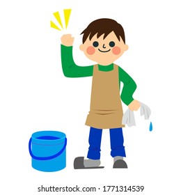 A boy who does housework. 