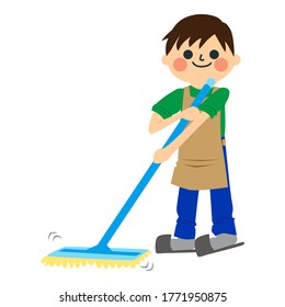 A boy who does housework. 