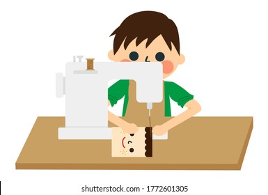 Un chico que hace las tareas domésticas. 