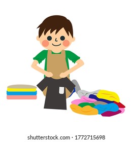 Ein Junge, der Hausarbeit macht. 