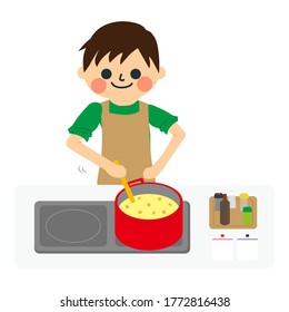 A boy who does housework. 