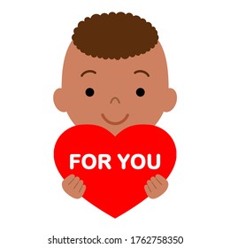 A boy who gives a red heart. 
Cartoon character illustration.
