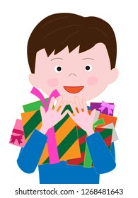 A boy who got a lot of presents on Valentine's Day.