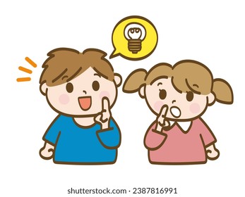 A boy who has a nice idea and a girl who is surprised when he sees it_Early elementary school student_Toddler
