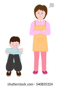 The boy who is ill-treated, and cries.