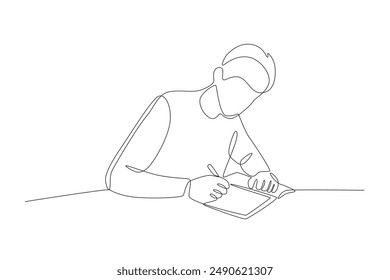 The boy who made the homework. Homework concept one-line drawing