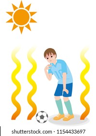 A Boy Who Plays Football In A Hot Weather, The Danger Of Heat Stroke.