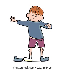 a boy who puts on a sweater, dressing up, funny vector illustration