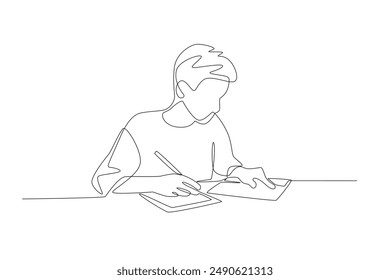 The boy who read the questions carefully. Homework concept one-line drawing