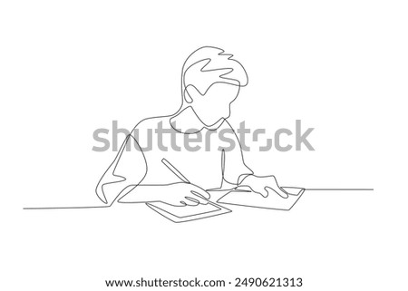 The boy who read the questions carefully. Homework concept one-line drawing