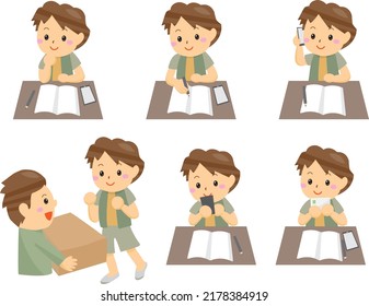 A boy who selects products from the catalog, orders and receives them