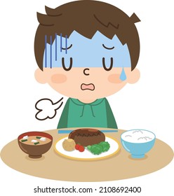 Un niño que está enfermo y no puede comer arroz