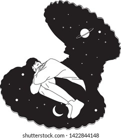 a boy who sleep in the clam shell on space