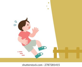 A boy who is surprised when he hits a wall (stagnation, mental blocks, barriers to growth)