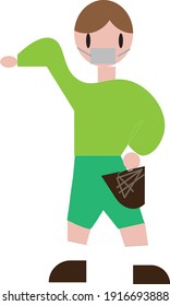 A boy who threw a ball while wearing a mask
