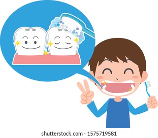A boy who uses toothpaste to prevent tooth decay
