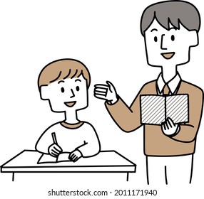 Un niño cuyo profesor le enseña a estudiar