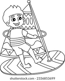 Página de Colores Aislados del Niño Windsurf Summer