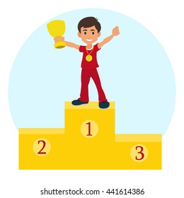 boy winner on a podium. vector
