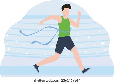 The boy wins the race.