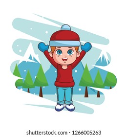 Boy with winter clothes cartoon